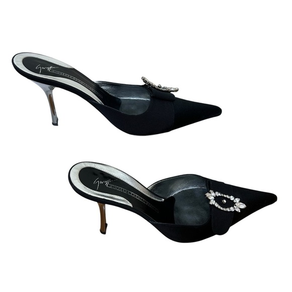 Giuseppe Zanotti, Size 39 (9 US), Black - Vintage Mule Pumps, Silver Rhinestone - Picture 4 of 15